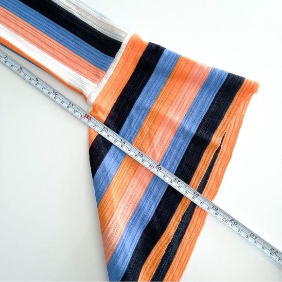 Zara Blouse Horizontal Vertical Stripes Bell Sleeves Women's S Orange Blue - Picture 7 of 7